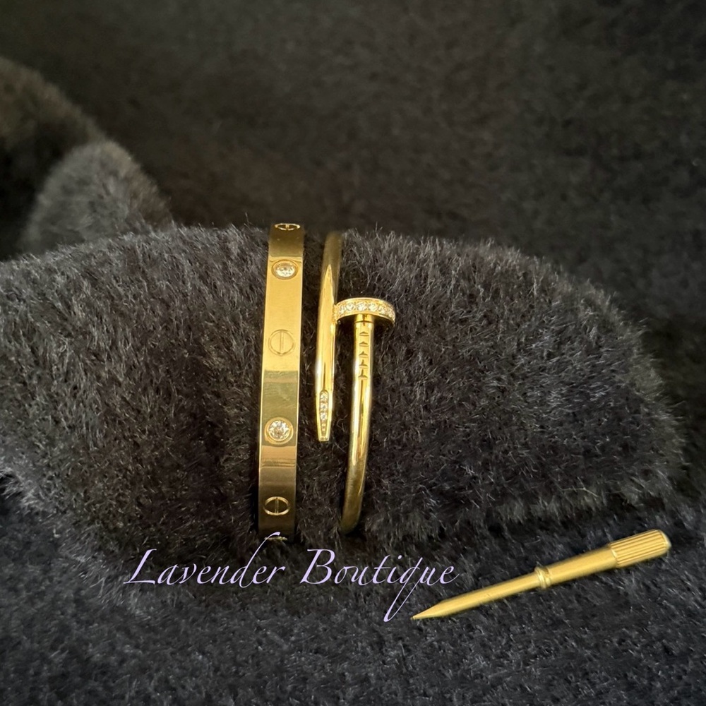 New Gold Plated Stainless Steel Screwdriver Love & Nail Un Clue Bangle Bracelet - Picture 2 of 9